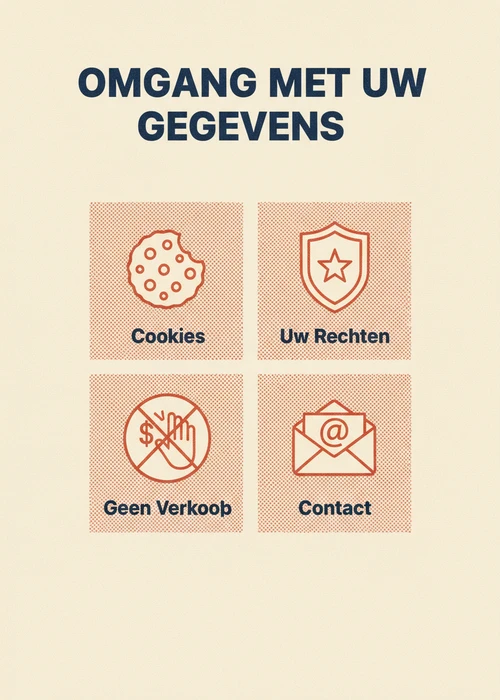 Omgang met uw gegevens bij Paysafecard casino: cookies, uw rechten, geen verkoop en contact als icoontegels.